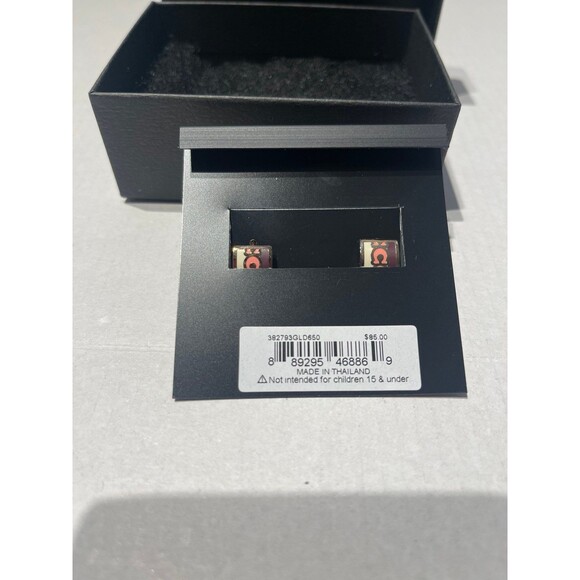 Coach Signature C Huggie Earrings - Pink, Burgundy New - Picture 3 of 5